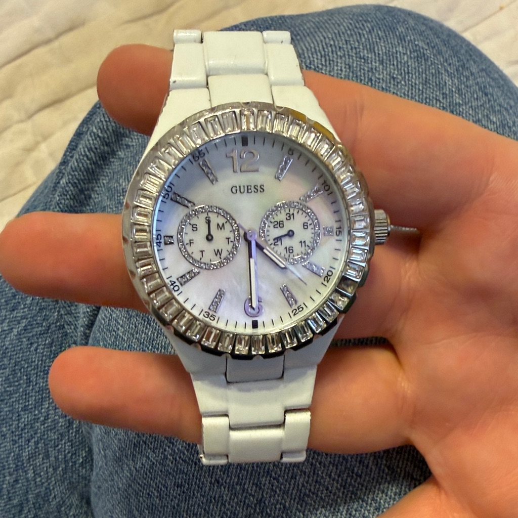 Guess White Ceramic Watch With Crystal Bezel